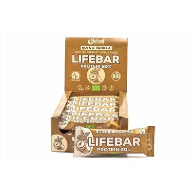 Lifebar bote de 15 barres protines vanille noisettes bio vegan paleo et crues