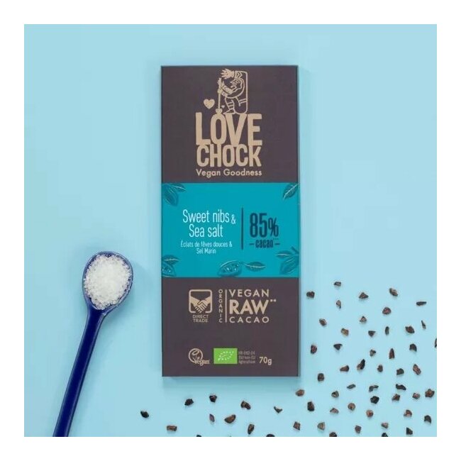 Tablette de Chocolat Noir Cru 85% au Sel marin & Eclats de Cacao Bio