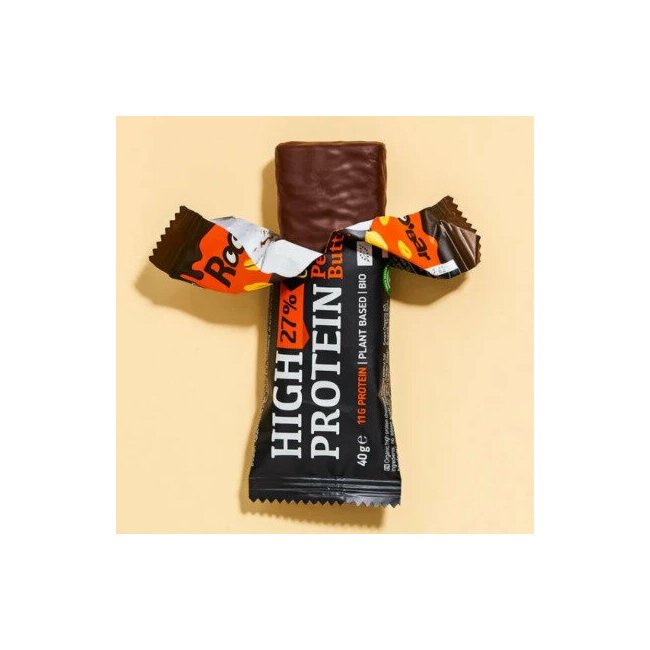 Barre Prot&eacute;in&eacute;e 27% au beurre de Cacahu&egrave;tes, napp&eacute;e de Chocolat Bio
