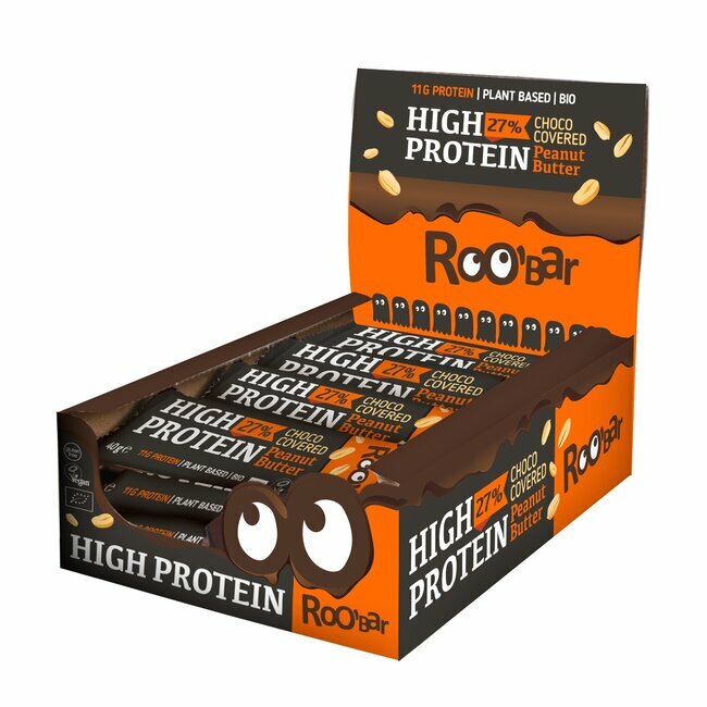 Bo&icirc;te de 16 Barres Prot&eacute;in&eacute;es 27% au beurre de Cacahu&egrave;tes, napp&eacute;e de Chocolat Bio