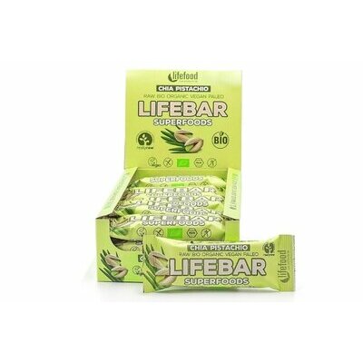 15 barres Pistache, Herbe d'Orge & Chia bio & crues LIFEBAR+