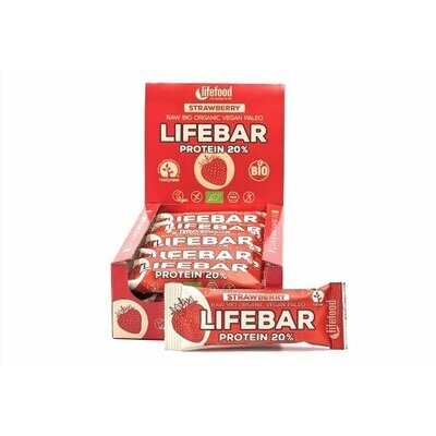 15 Barres Lifebar Protéine Fraise Bio et Crues