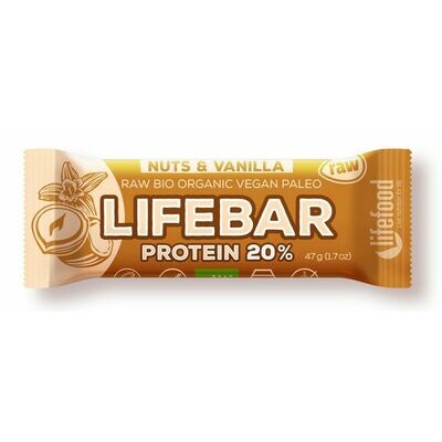 Lifebar barre protine vanille noisette bio et crues