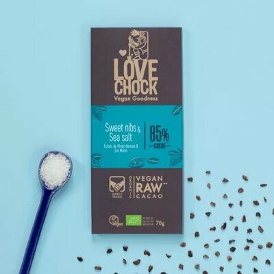 Tablette de Chocolat Noir Cru 85% au Sel marin & Eclats de Cacao Bio