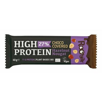 Barre Protéinée aux Noisettes Nougat, enrobée de Chocolat Bio 40g