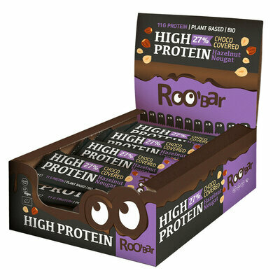 Boîte de 16 Barres Protéinées Noisettes et Nougat, nappées de Chocolat Bio