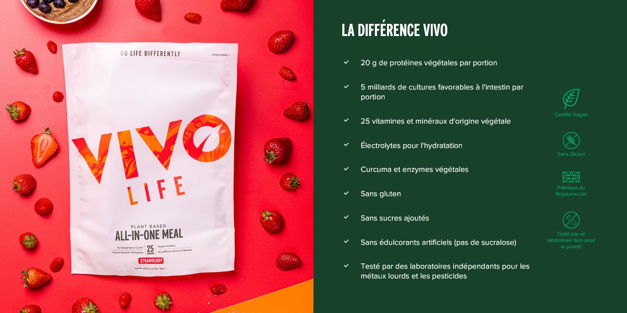 All in one meal Vivo Life substitut de repas bio saveur fraise