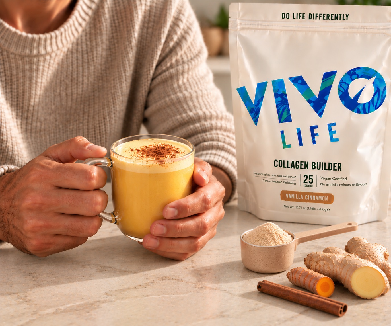 Golden latte avec collag&egrave;ne vivo life vanille cannelle