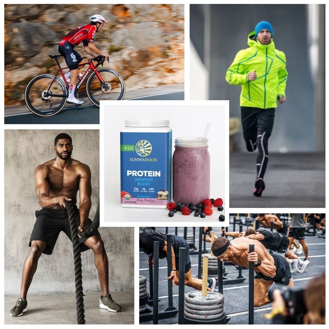 Pour qui est faite la Prot&eacute;ine vegetale Warrior Blend fruits rouges Sunwarrior musculation hyrox cyclisme velo running course a pied