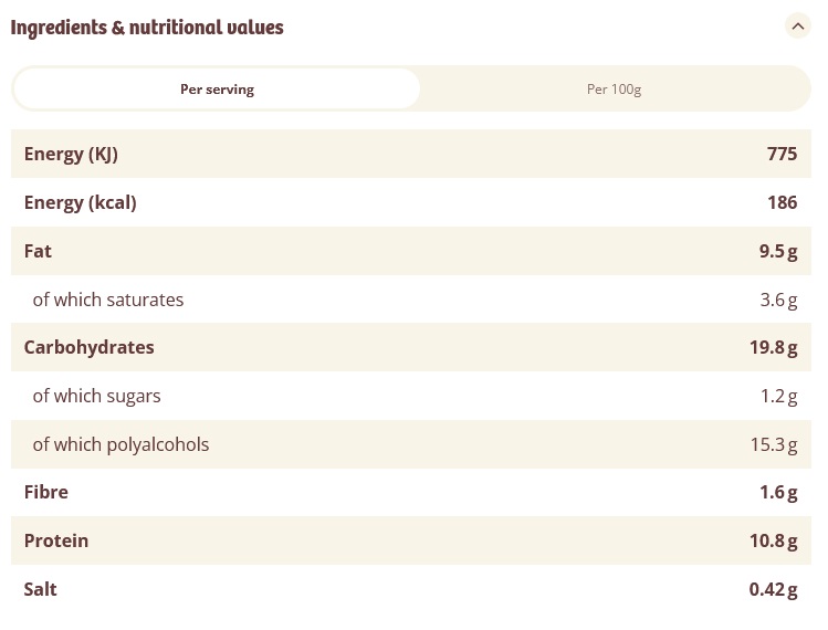 Valeurs nutritionnelles Hej barre proteinee pistache chocolat vegan crispy