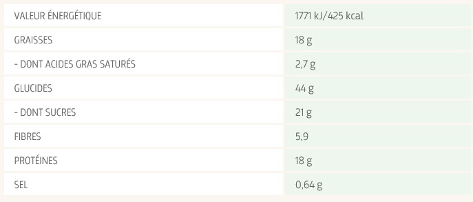 Valeurs nutritionnelles barre protéinée Lifebar avoine caramel salé croustillant oat snack Bio sans gluten