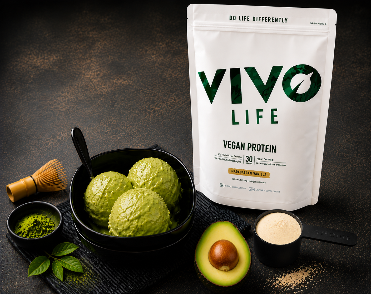 glace nice cream matcha avocat proteine vegan vanille vivo life 