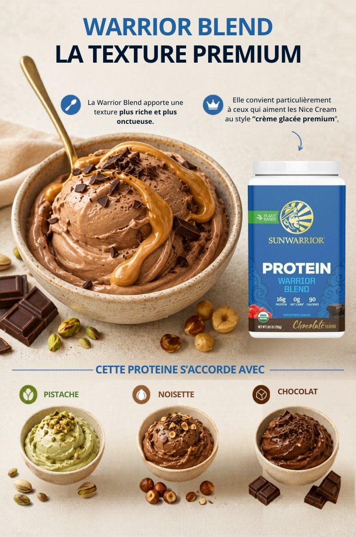 quelle proteine choisir pour sa nice cream warrior blend Sunwarrior la texture premium