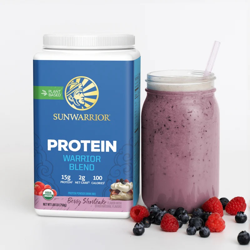 sunwarrior warrior blend berry short cake proteine vegetale bio aux fruits rouges